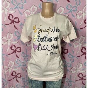 Tultex Mama Snack Boo Boo & Kiss Stealer Baby Pink Graphic Shirt Womens Medium